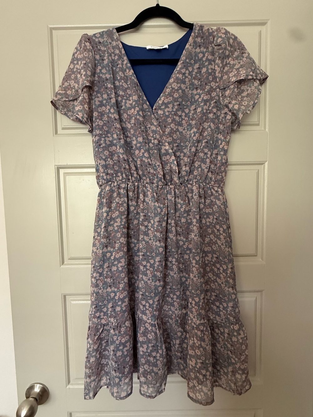 Floral V-Neck Flutter Sleeve Dress